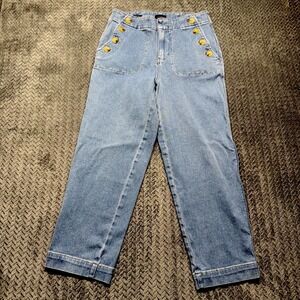Talbots Women's Size 6 Sailor Jean High Rise‎ Button Front Wide Leg Blue Denim